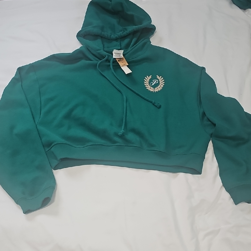 PINK Victoria's Secret Green Cropped Boxy Hoodie